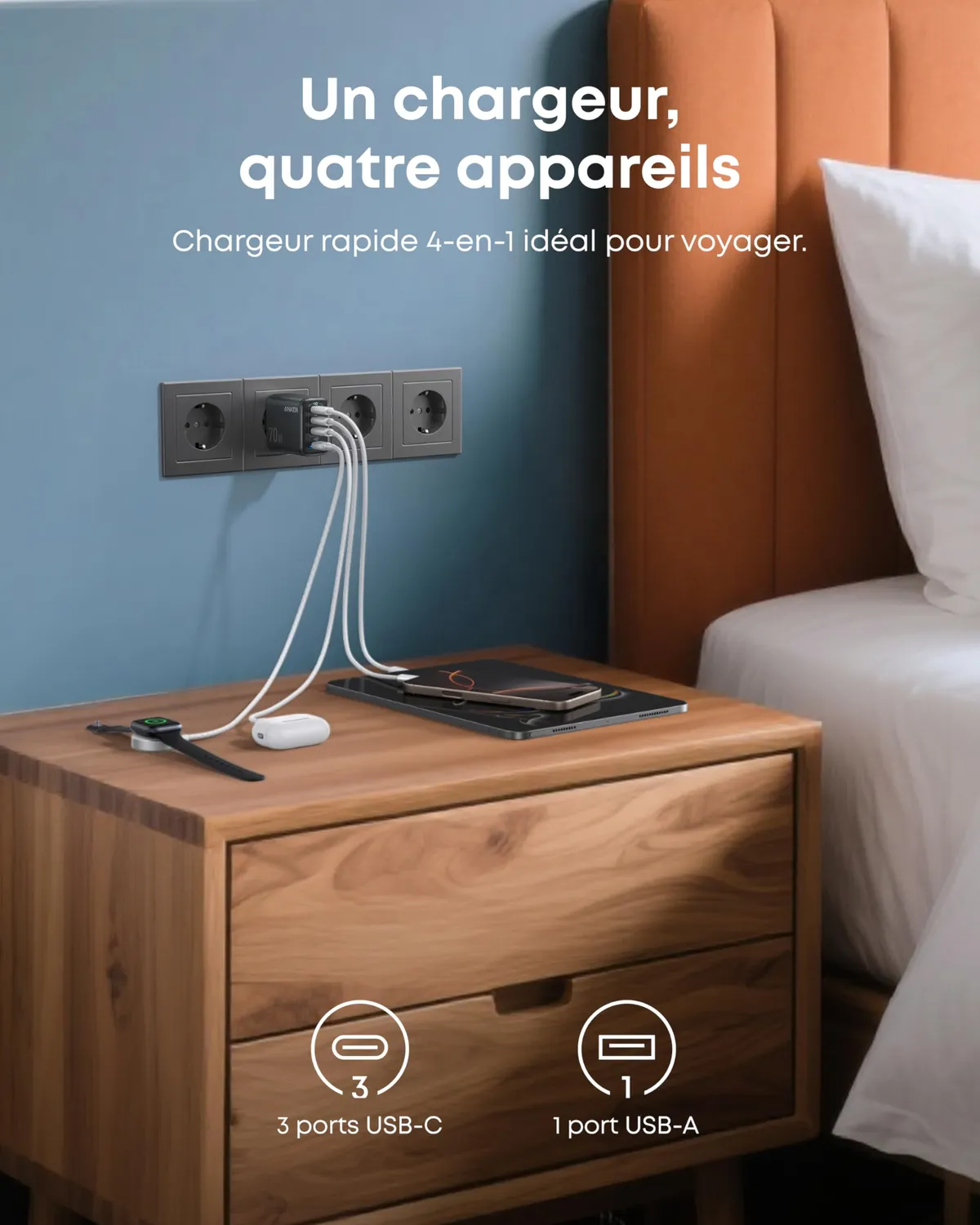 Anker Zolo Chargeur Mural 4 Ports 70W