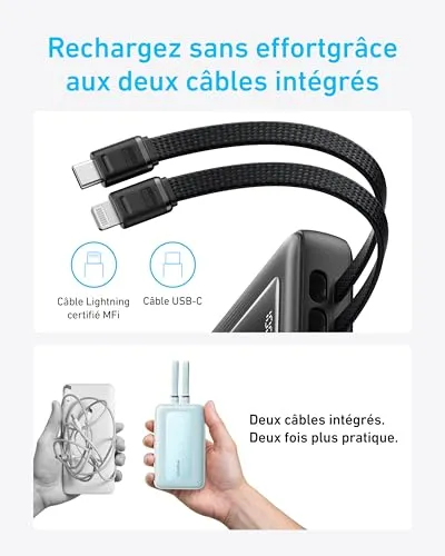 Anker Zolo batterie externe 10000mAh 30W 2 câbles