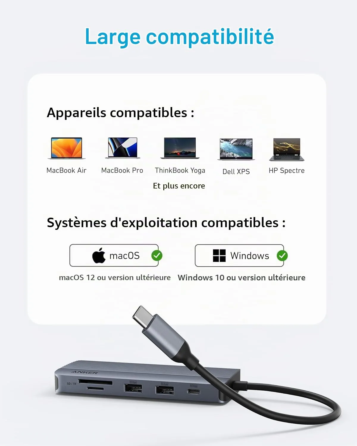 Anker Hub USB-C 10-en-1 A83C2 Double Écran 4K 100W