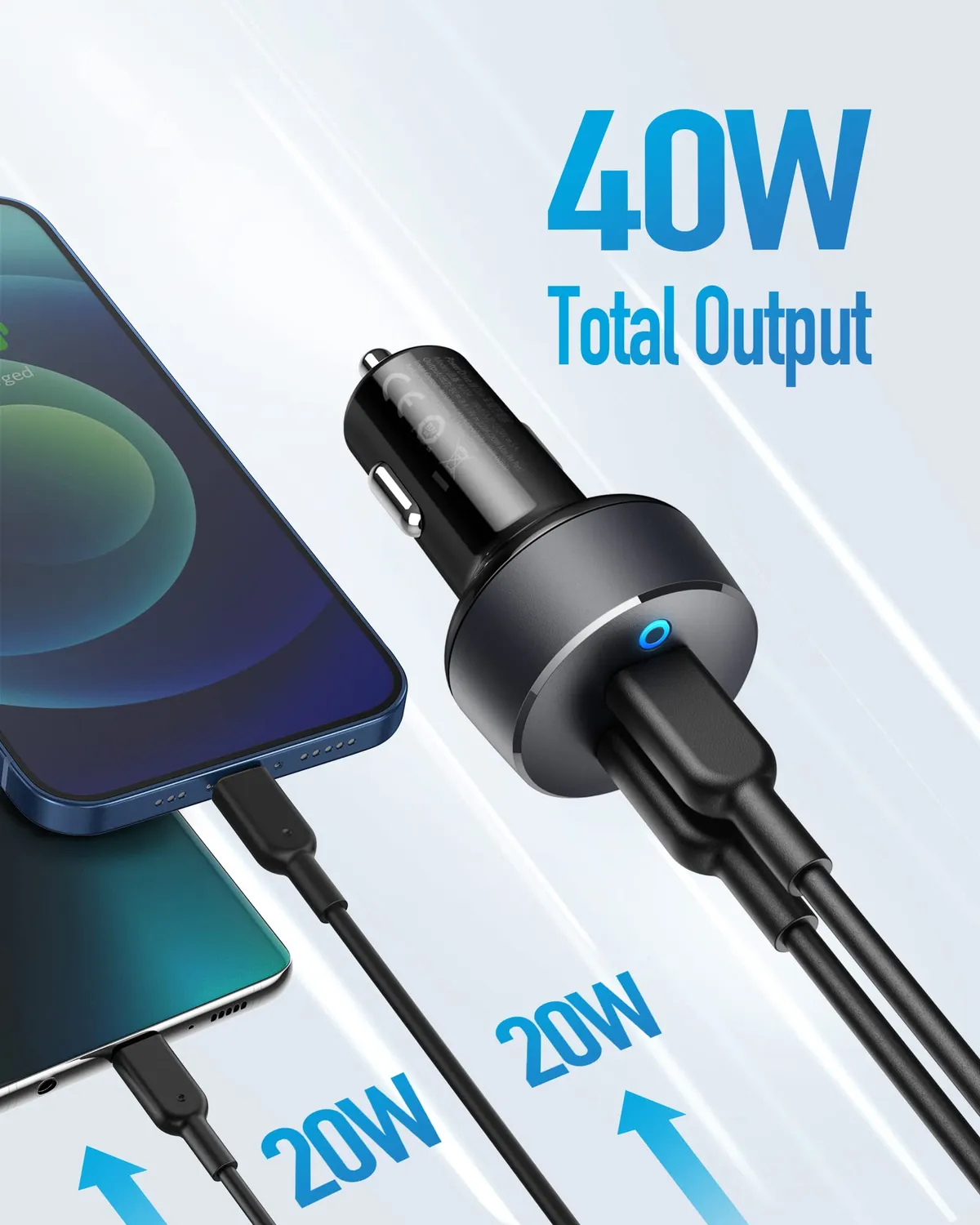 Anker chargeur voiture USB-C 2 ports 40W PowerIQ