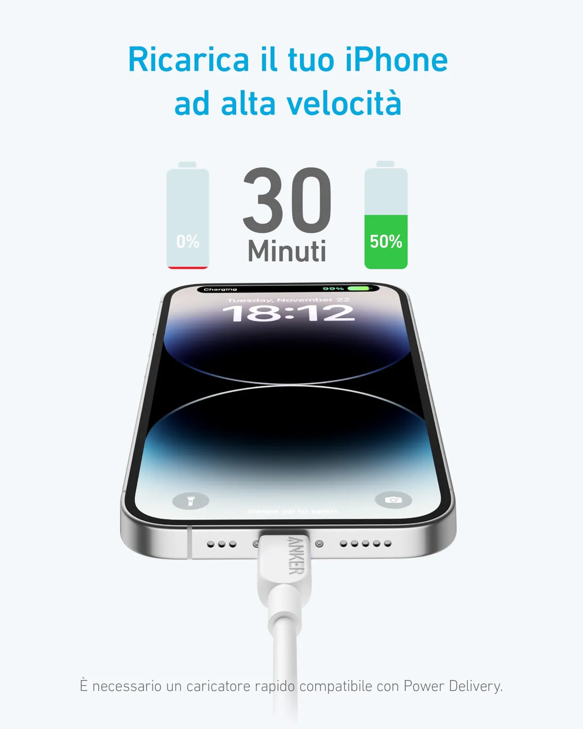 Anker Solix 310 câble USB-C Lightning 1 m MFi