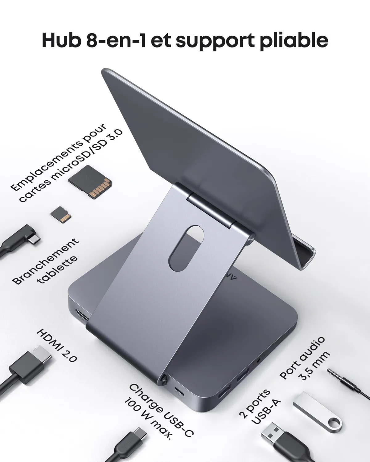 Anker 551 hub USB-C 8 en 1 support tablette