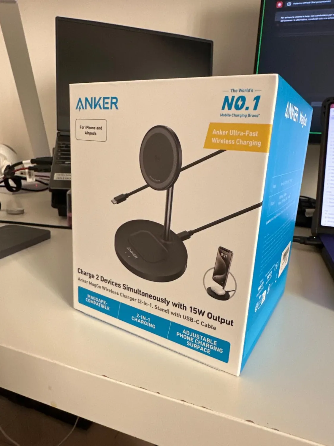 Anker Solix support chargeur induction Qi2 15W 2 en 1