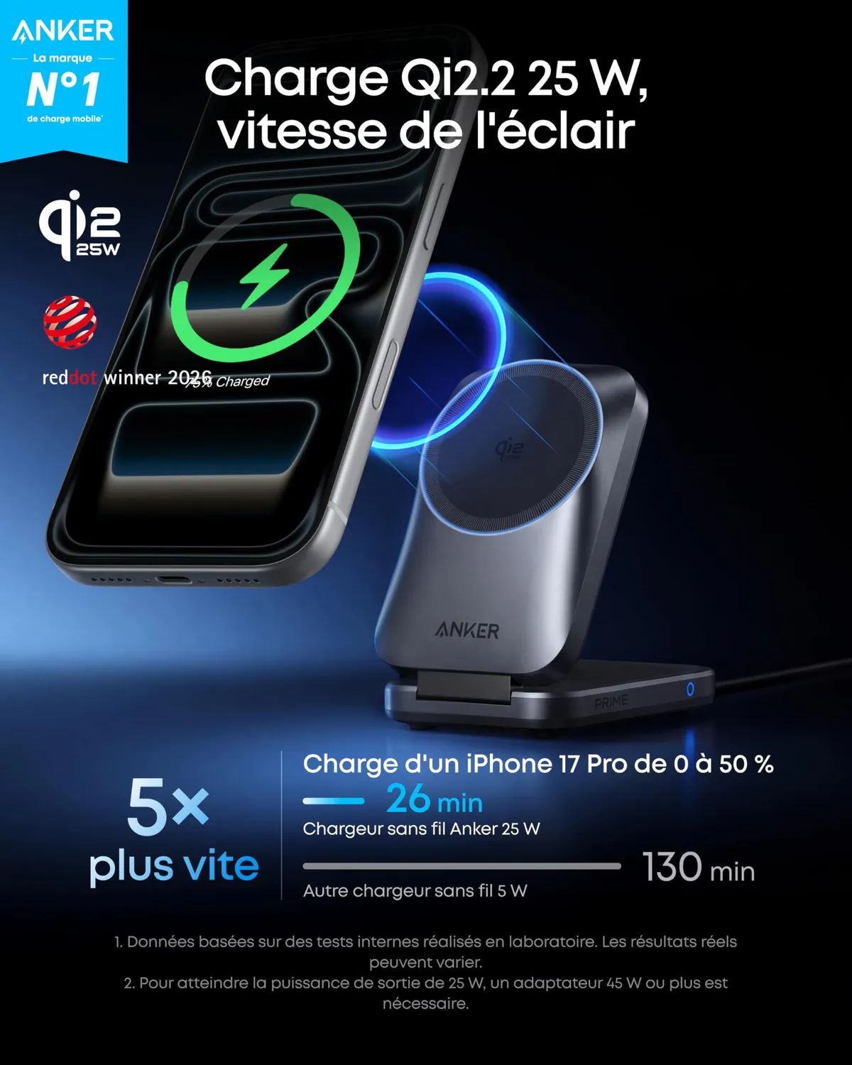 Anker Prime Station de Charge 3-en-1 Qi2 25W