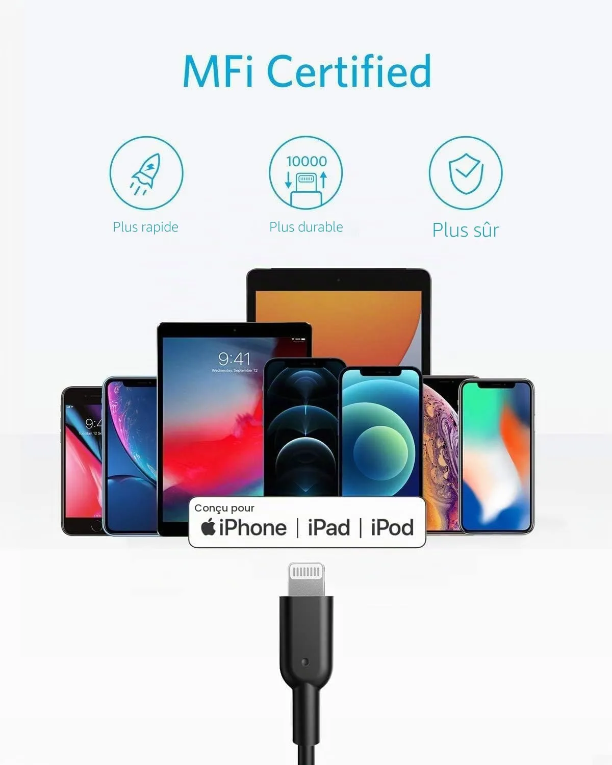 Anker Solix câble USB-C vers Lightning 180 cm MFi