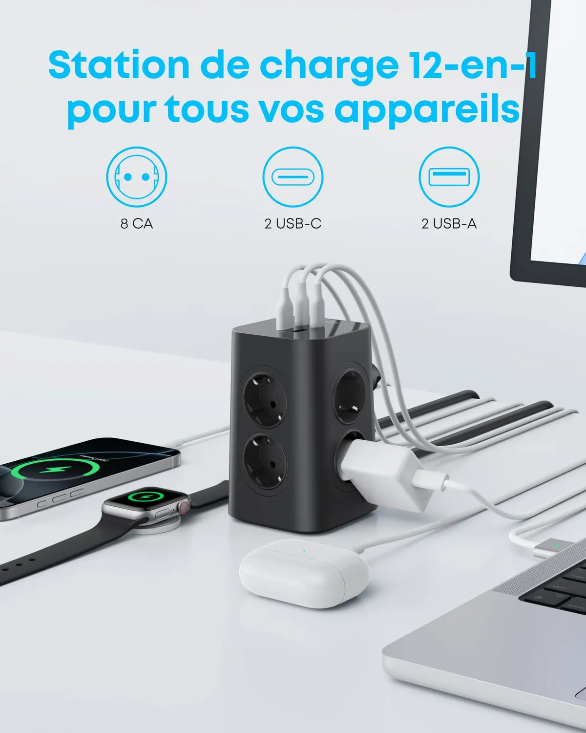 Anker tour de charge 12-en-1 USB-C 20W 8 prises 2 m