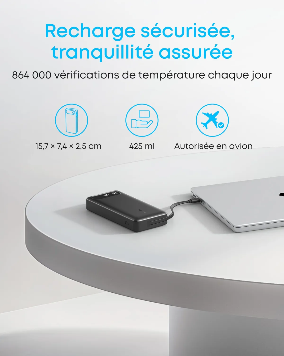 Anker batterie externe 20000 mAh 87W câble intégré