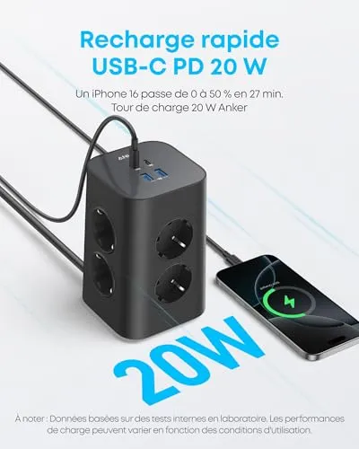 Anker tour de charge 12-en-1 USB-C 20W 8 prises 2 m