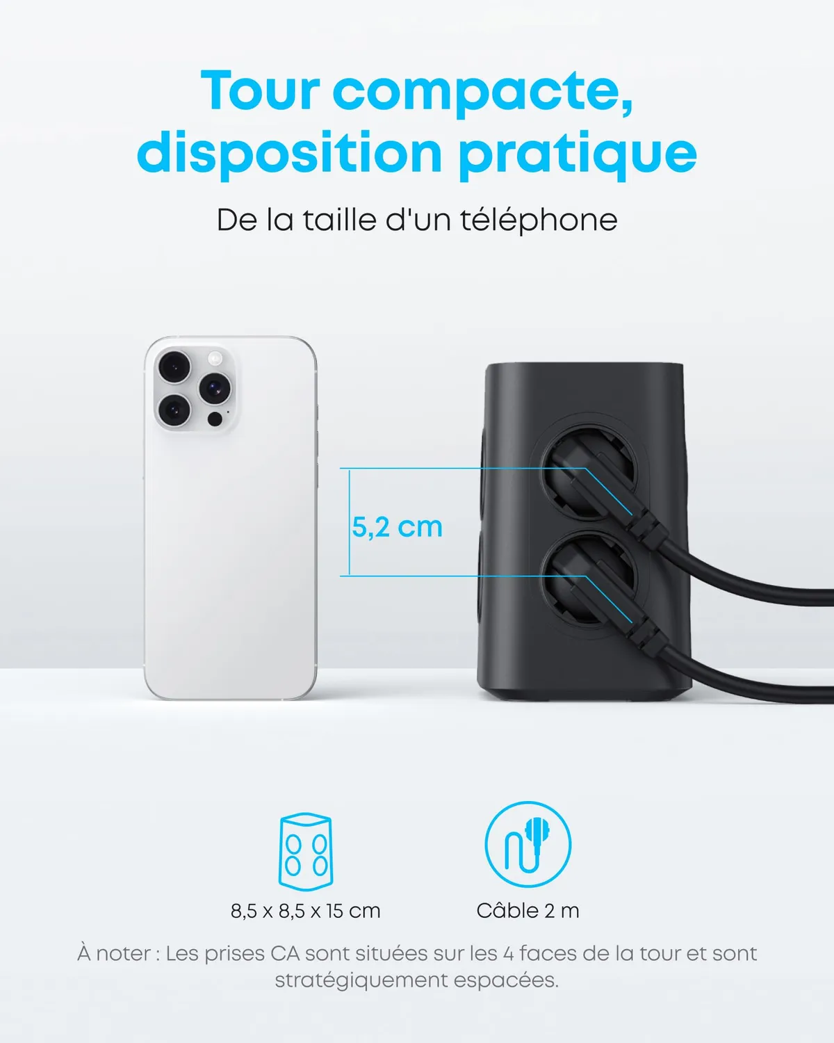 Anker tour de charge 12-en-1 USB-C 20W 8 prises 2 m