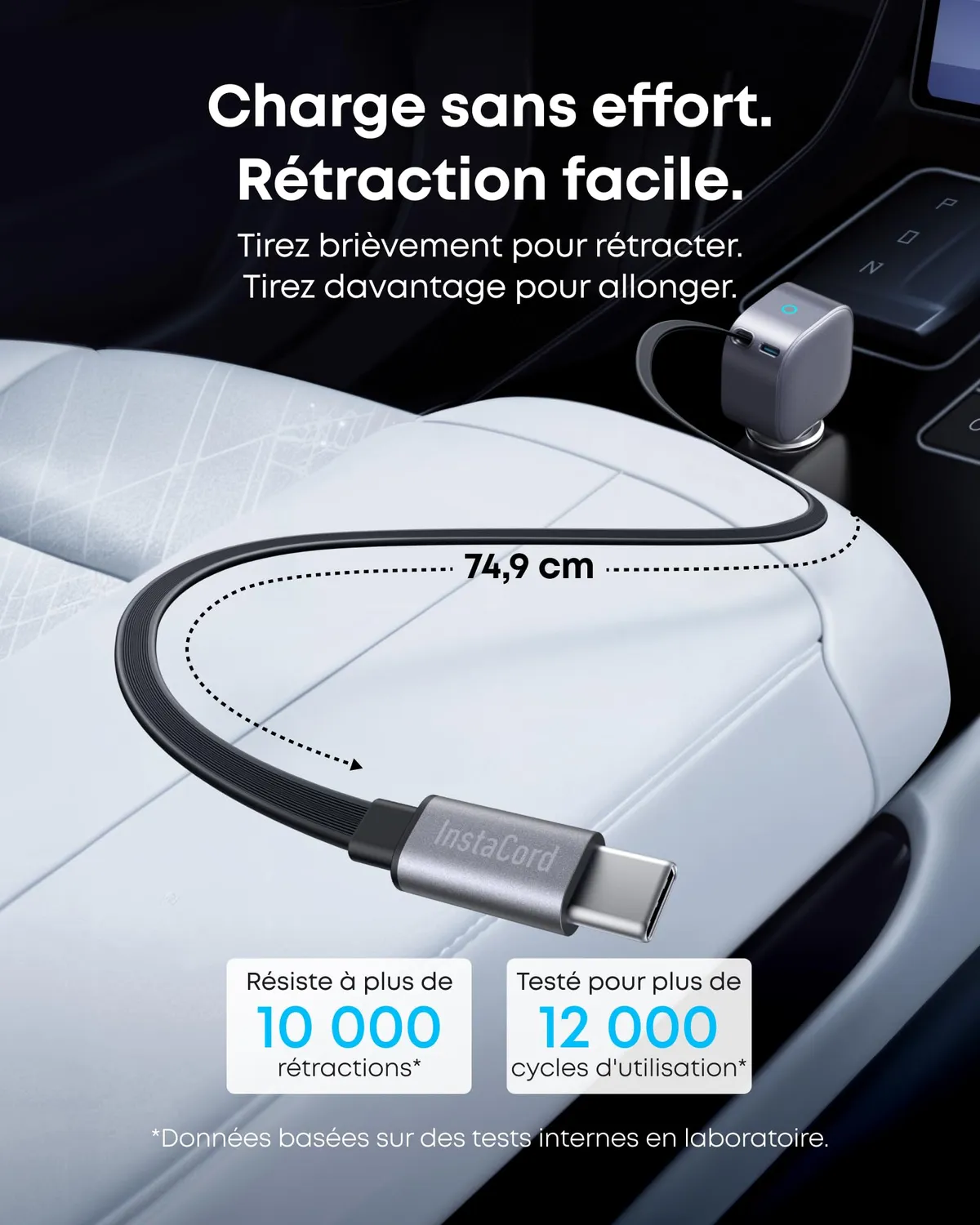 Anker Nano chargeur voiture 75W câble rétractable 75cm