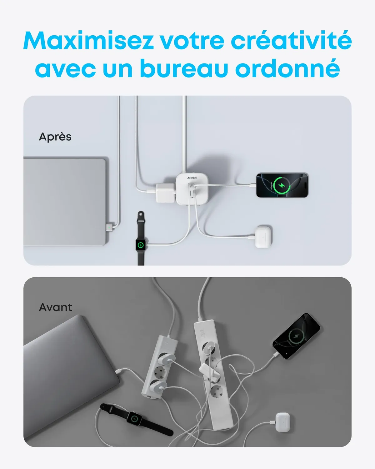 Anker tour de charge 12-en-1 USB-C 20W 8 prises 2 m