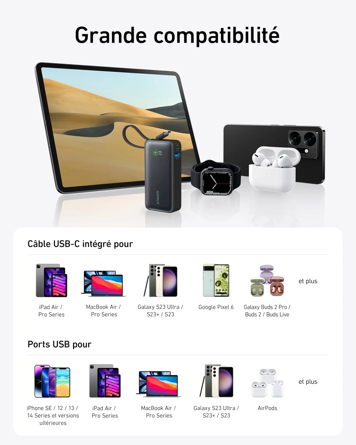Anker Nano batterie externe 10000 mAh 30W câble USB-C