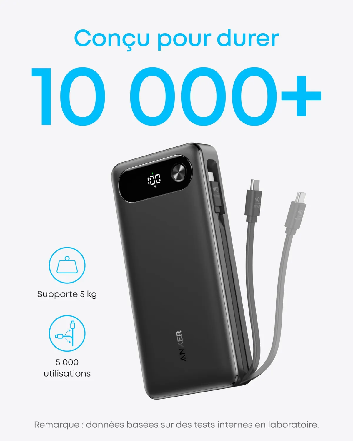 Anker batterie externe 20000 mAh 87W câble intégré