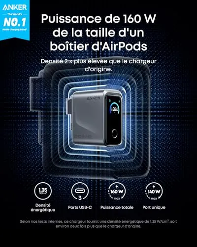Anker Prime chargeur USB-C 160W 3 ports écran tactile