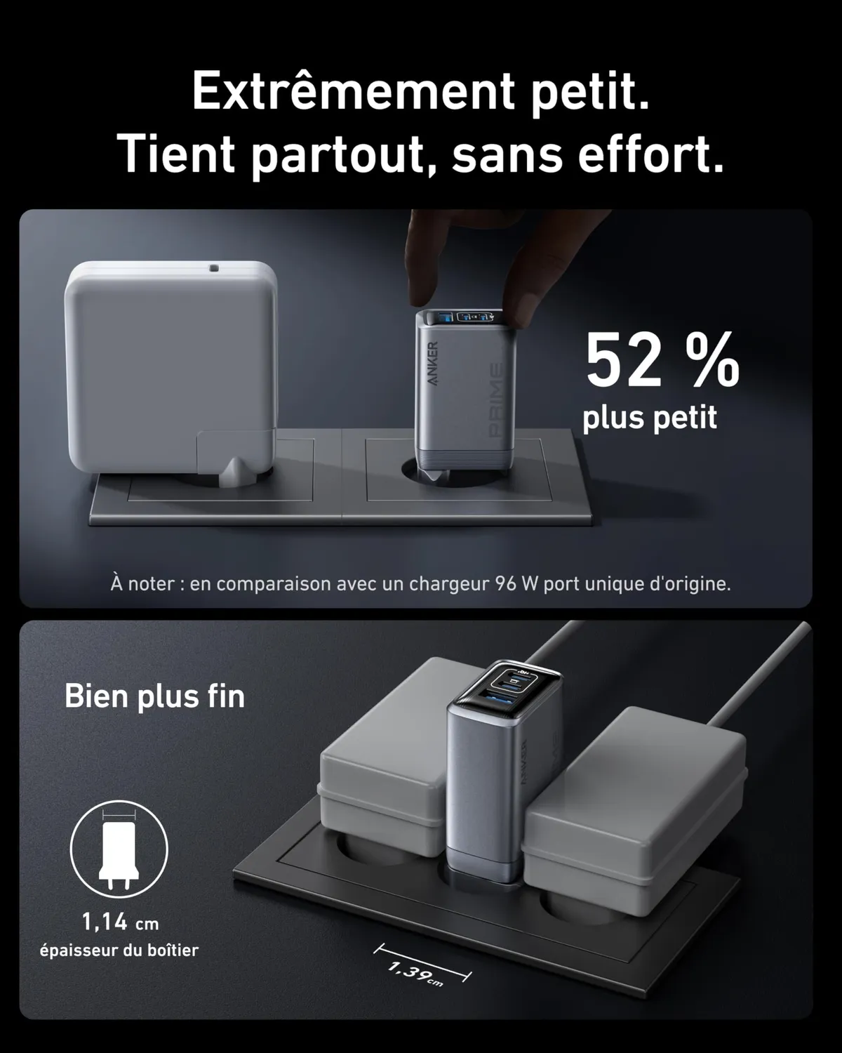 Anker Prime chargeur USB-C 100W GaN 3 ports pliable