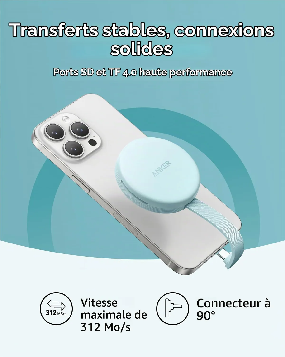 Anker MagGo adaptateur USB-C lecteur carte SD 312 Mo/s