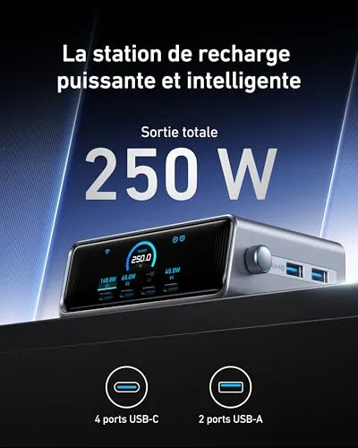 Anker Prime chargeur USB-C 250W 6 ports GaN écran