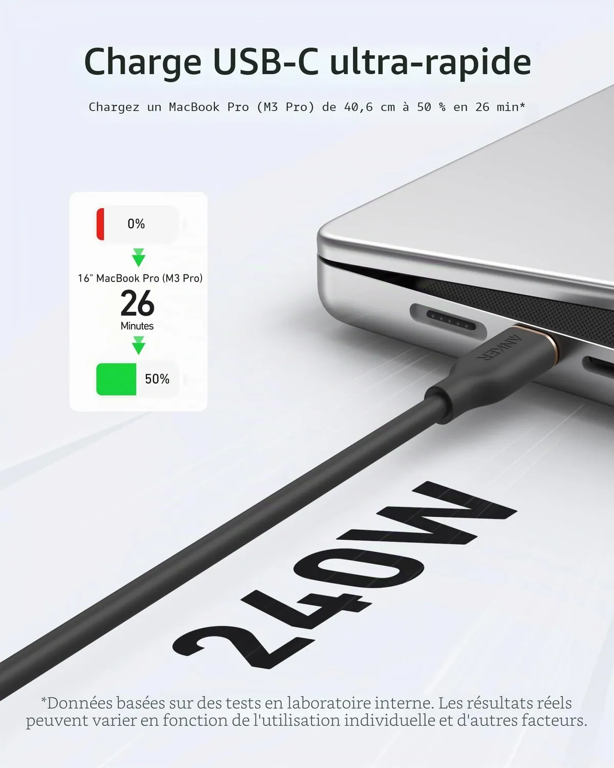 Anker câble USB-C 240W silicone noir