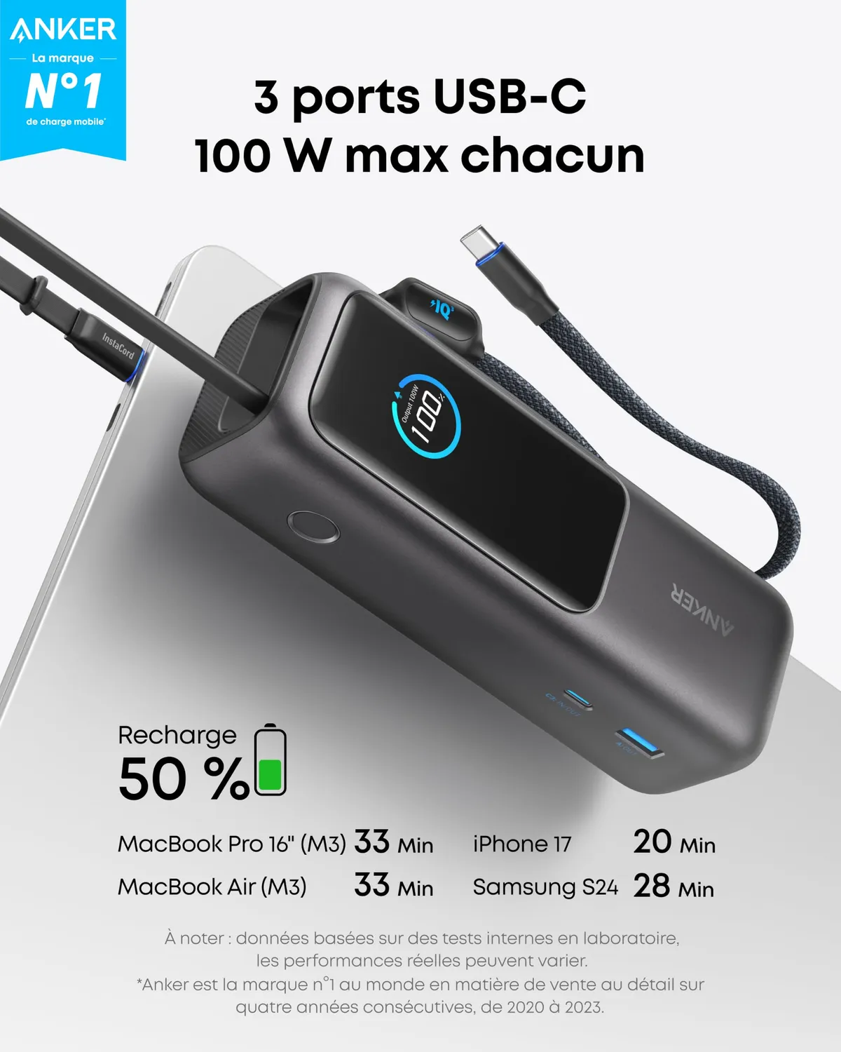 Anker Batterie externe 25000 mAh 165W 3 USB-C