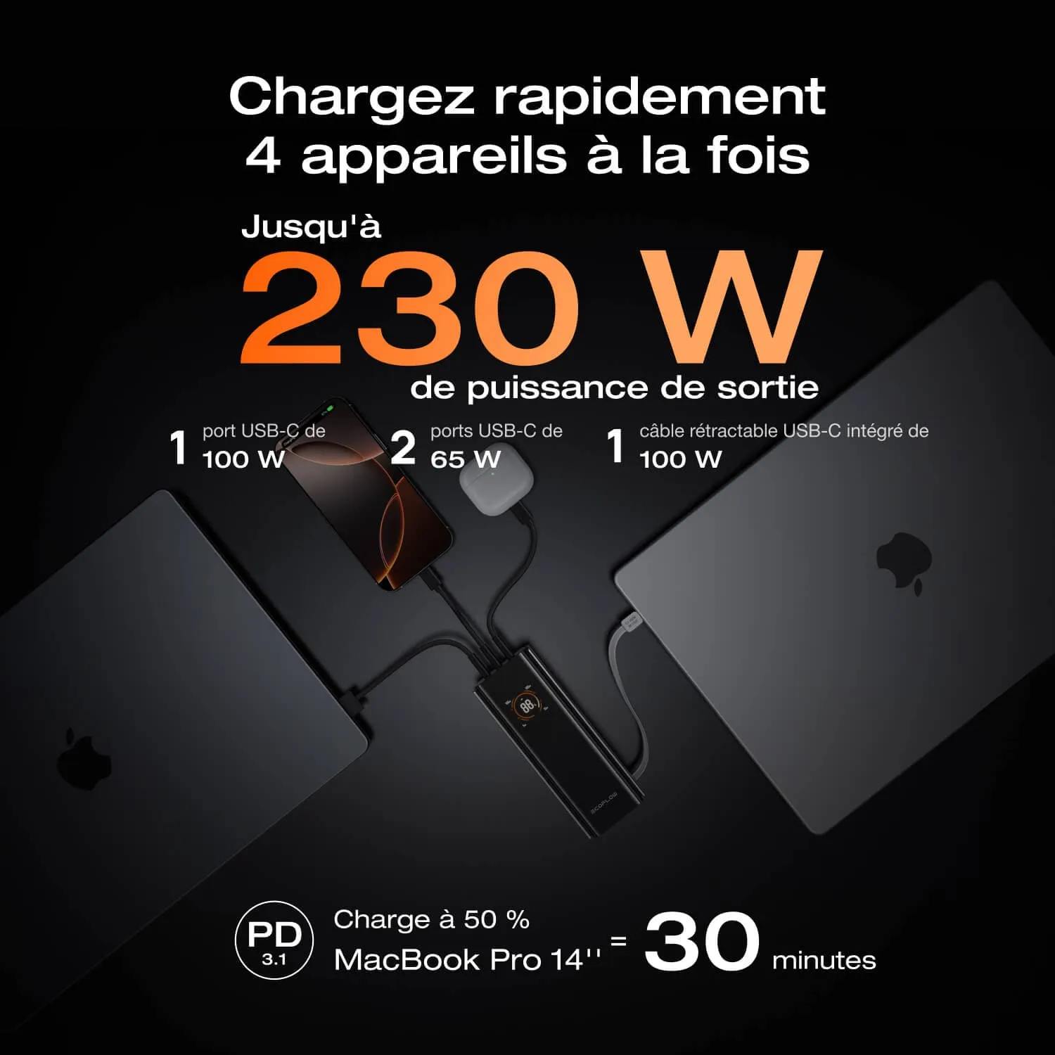 EcoFlow RAPID Pro batterie externe câble intégré