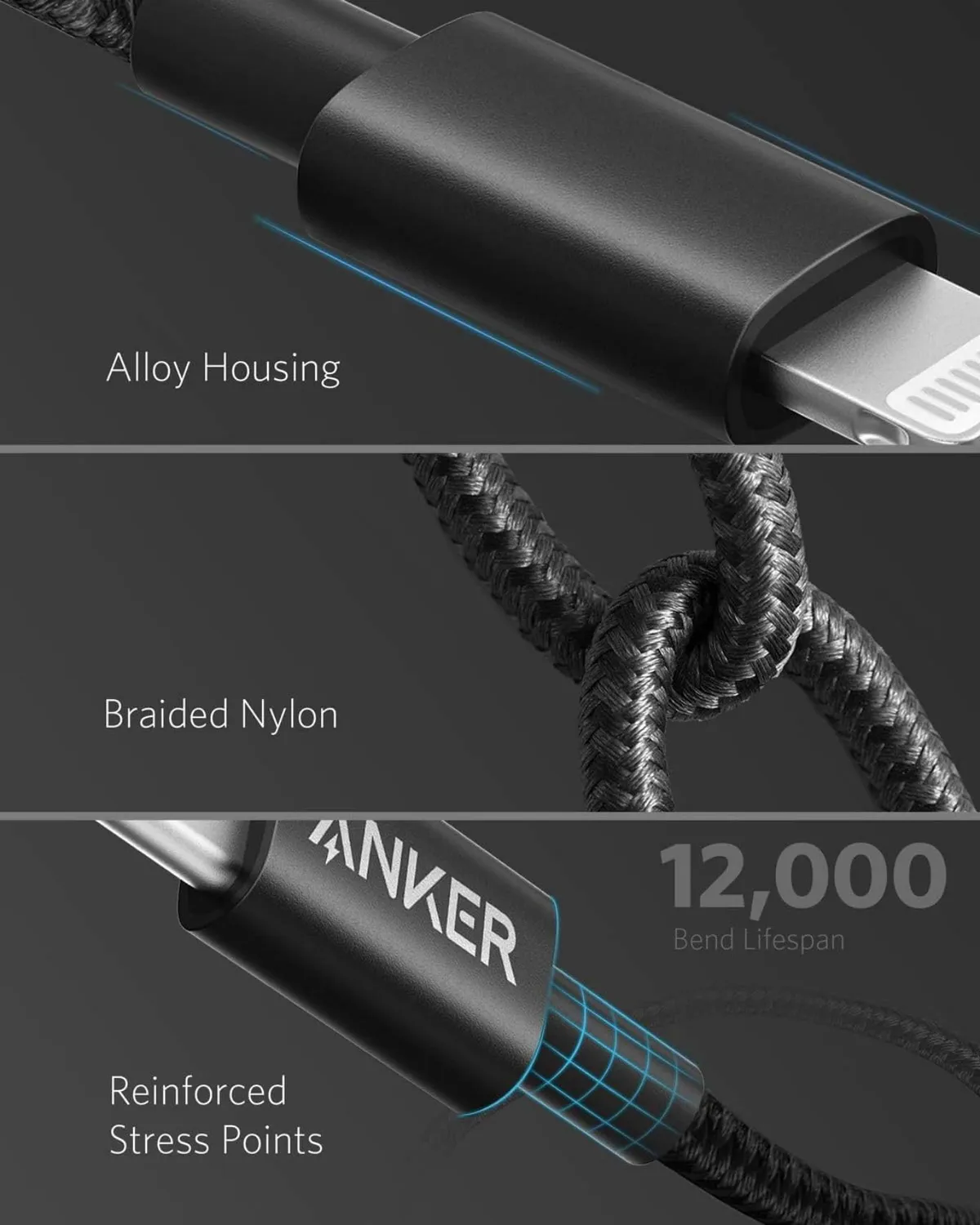 Anker Solix 331 câble USB-C vers Lightning en nylon MFi