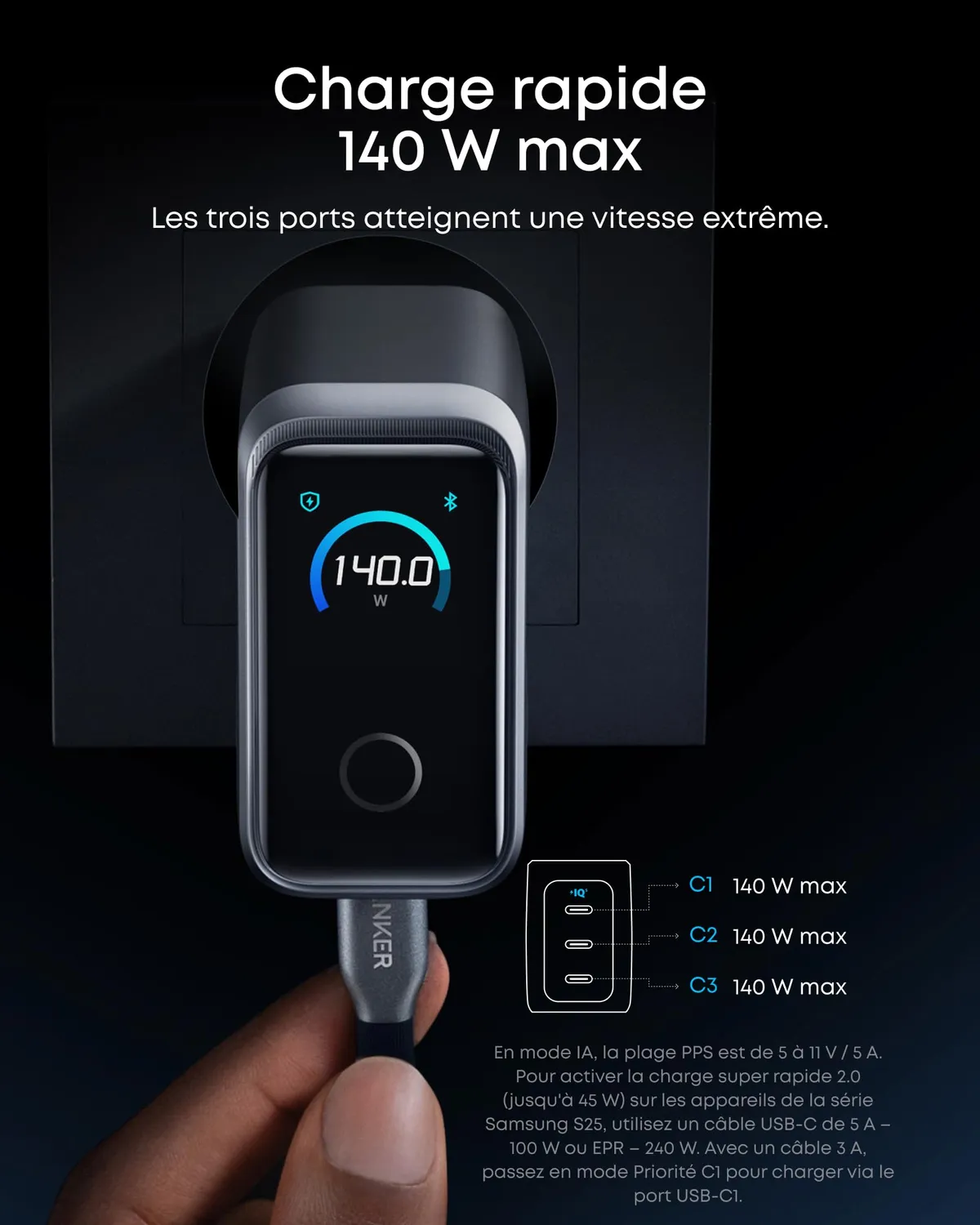 Anker Prime chargeur USB-C 160W 3 ports écran tactile