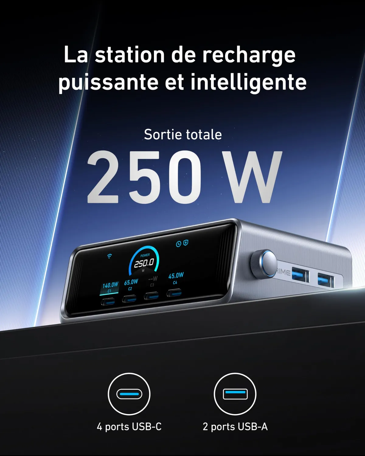 Anker Prime chargeur USB-C 250W 6 ports GaN écran