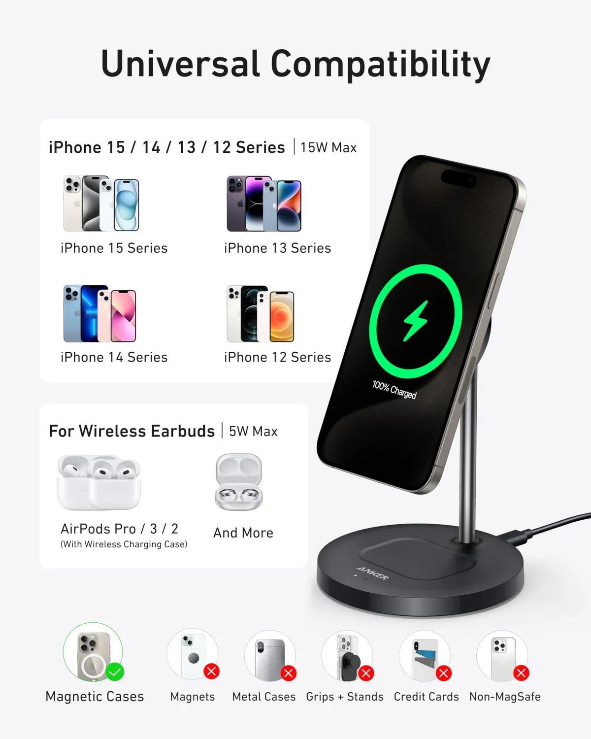 Anker Solix support chargeur induction Qi2 15W 2 en 1