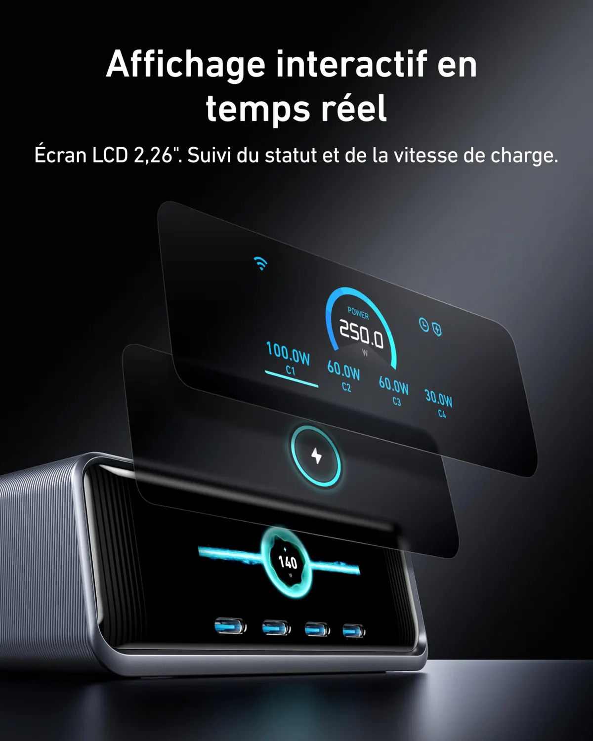 Anker Prime chargeur USB-C 250W 6 ports GaN écran